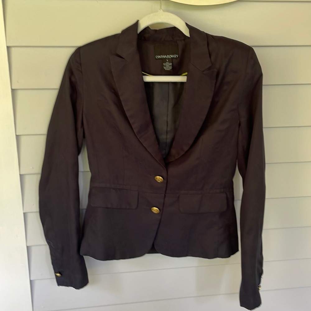 Cynthia Rowley Lined Navy and Gold Button Blazer